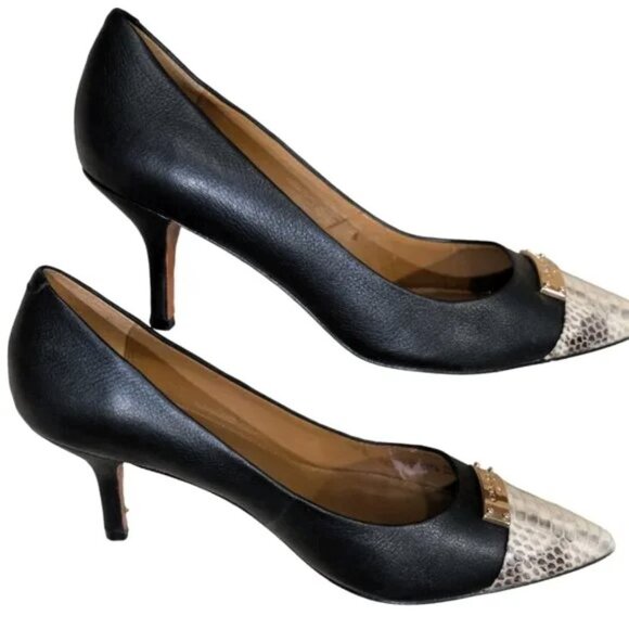 Coach BLACK SNAKESKIN AND GOLD Heels Size 7.5 GUC - Picture 2 of 7